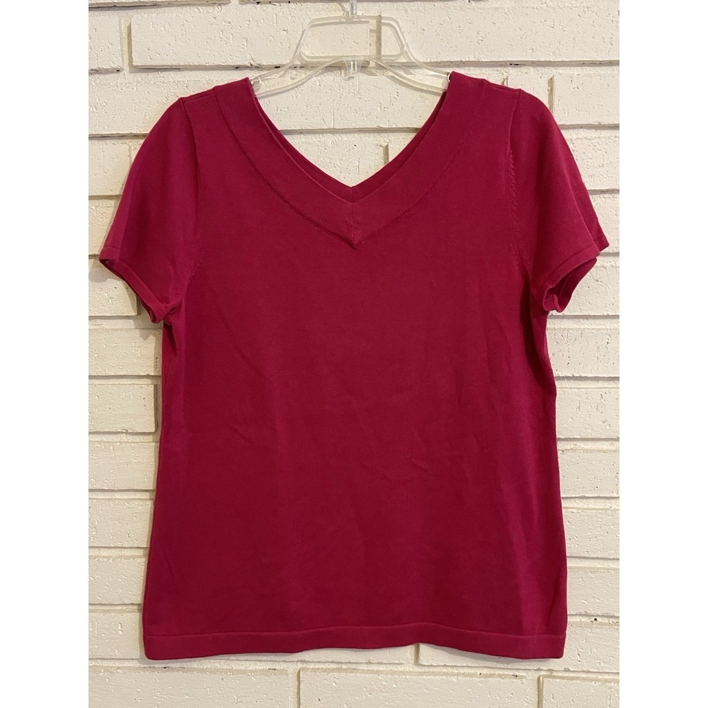 Talbots‎ Sweater Womens Medium Petite Cap Sleeve V Neck V Back Red Sweater